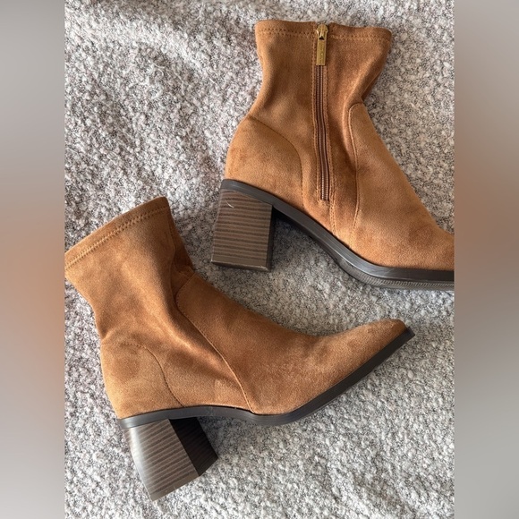 Anne Klein Suede Ankle Boots Square Toe Block Heel Brown | Women’s 10 - Picture 2 of 6